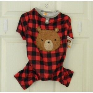 Simply Dog Plaid Flannel Teddy Bear Dog Pajamas Sz L 21-24 in. Around Chest NWT